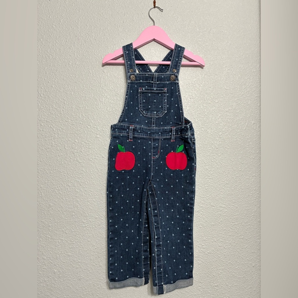 Y2k Gymboree 2T Denim Overalls with Red Apple Patches/polkadots